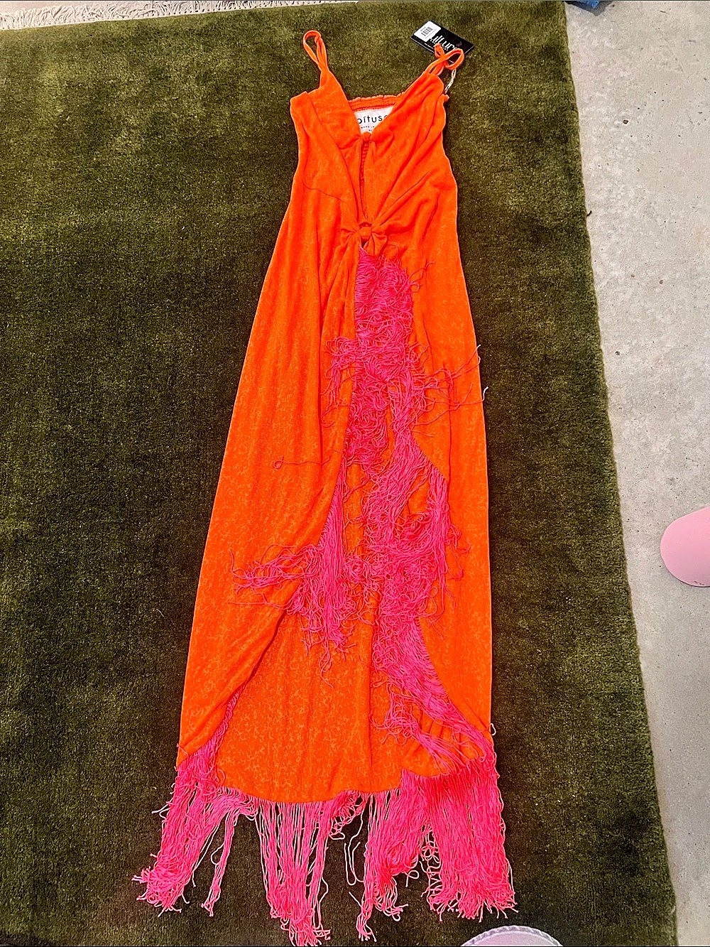 Pitusá Knotted Cutout Dress Maxi in Orange & Pink